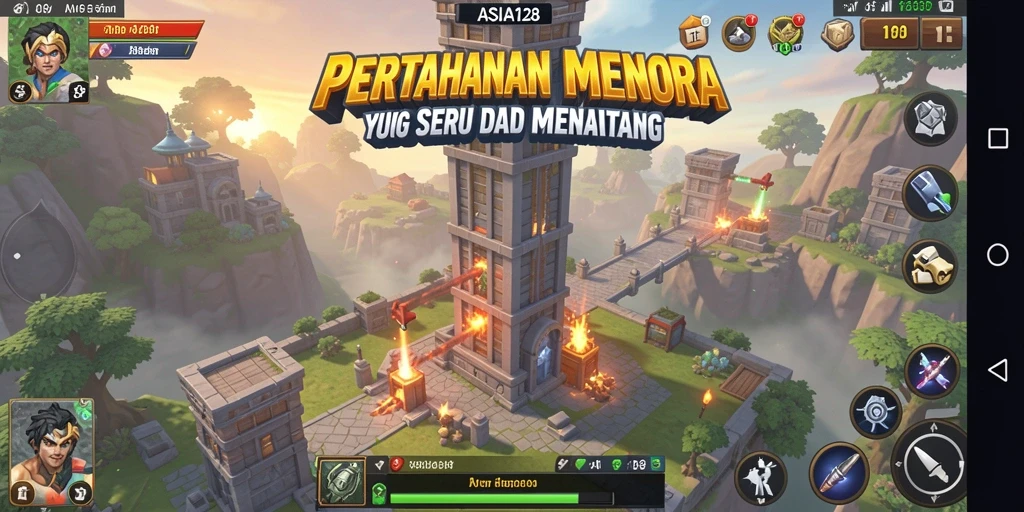 Screenshot gameplay ASIA128 yang menunjukkan aksi pertahanan menara yang intens.