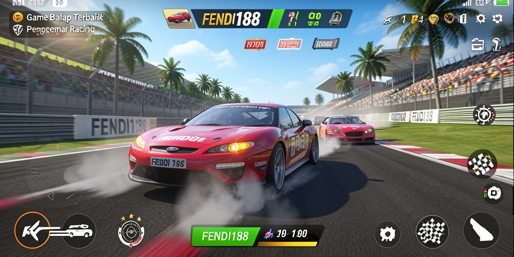 Screenshot FENDI188 menampilkan aksi balapan yang mendebarkan di lintasan.