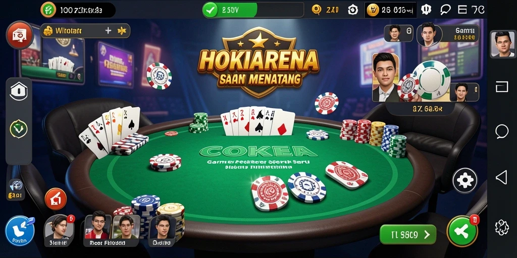 Gameplay HOKIARENA menampilkan aksi mendebarkan permainan poker.