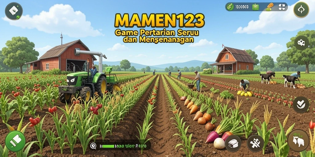 Tangkapan layar gameplay MAMEN123 menampilkan aktivitas bertani yang seru.