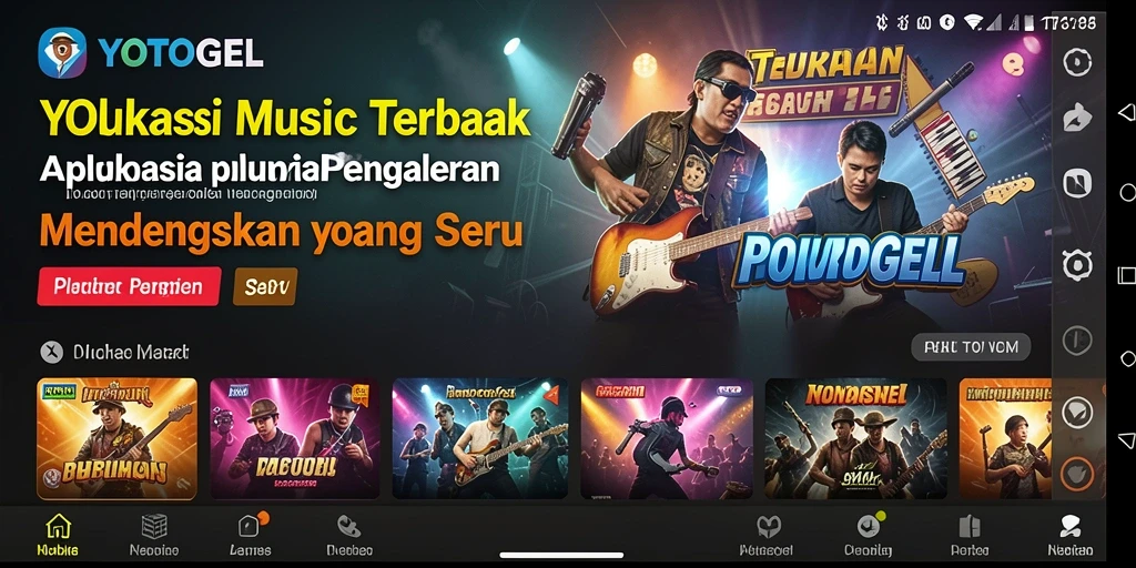 Tampilan antarmuka YOTOGEL dengan berbagai pilihan lagu dan fitur menarik.